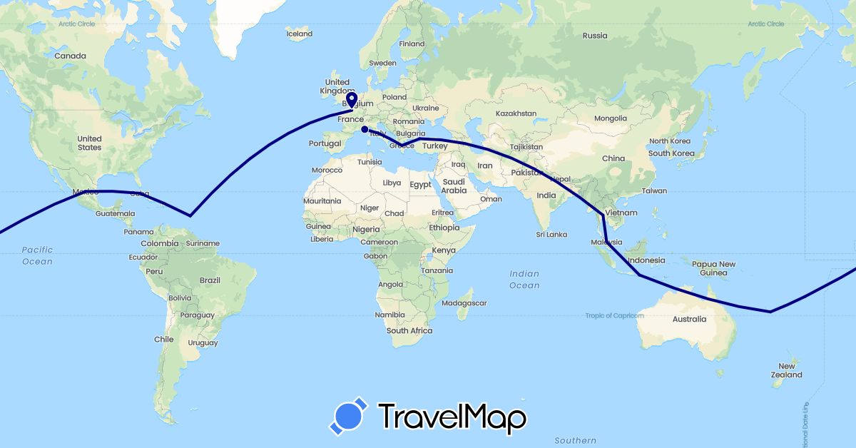 TravelMap itinerary: driving in Cuba, France, Greece, Indonesia, Italy, Monaco, Malaysia, Thailand, Turkey (Asia, Europe, North America)